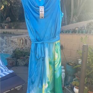 Leslie Fay Vibrant Blue and Green Maxi Dress